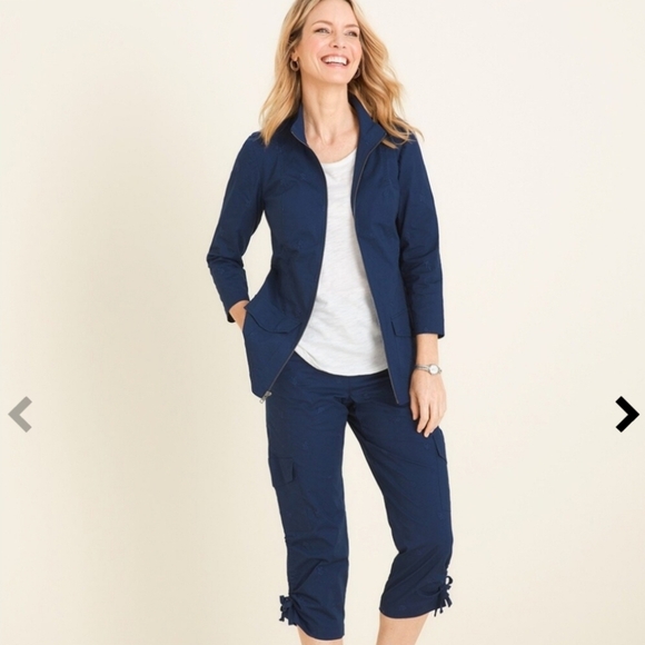 CHICO'S Blue Zinergy Flower-Embroidered Zip-Up Jacket size  3P (16P-18P) - Picture 6 of 12